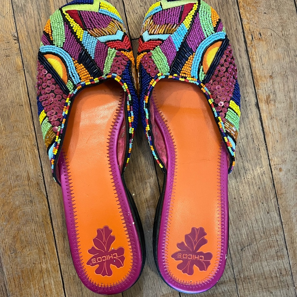 Chico's Multicolor Beaded Mules